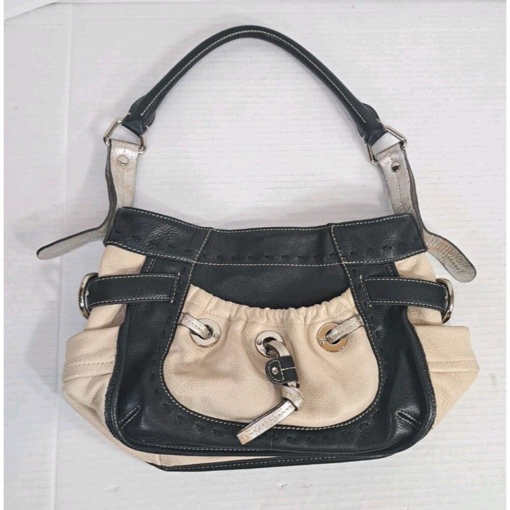 B. Makowsky Black White Lisbon BM6205 Leather Shoulder Bag 14x8x5 Purse 16" Drop